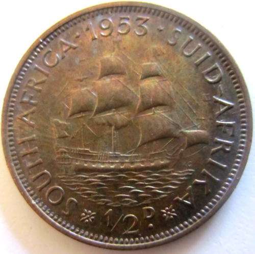 A 1953 SOUTH AFRICAN HALF PENNY--Note