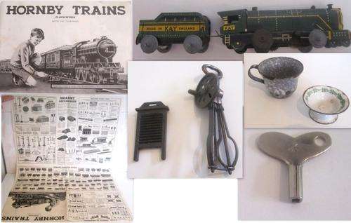 A LOT OF VINTAGE TOYS INCLUDING A SMALL "KAY" TINPLATE TRAIN