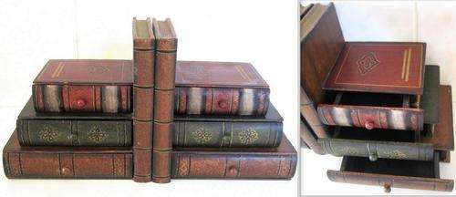 A RETRO PAIR OF WOODEN BOOKENDS WITH 6 FUNCTIONING DRAWS
