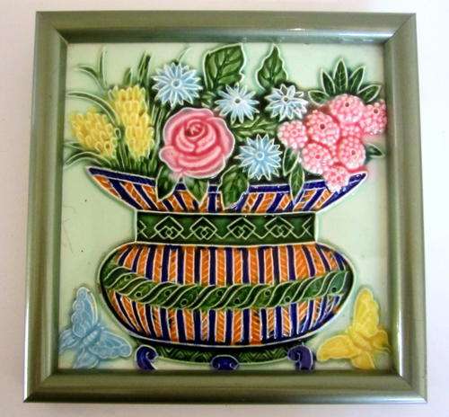 A STUNNING EMBOSSED ART NOUVEAU STYLE TILE ---FRAMED