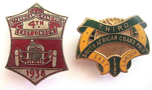 2 SOUTH AFRICAN  GRAND PRIX BADGES--1937 AND 1938