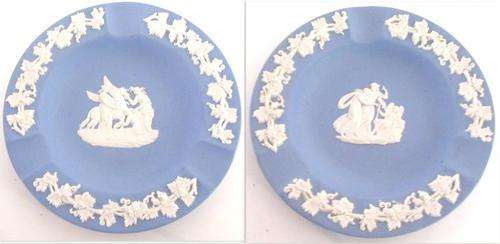 2 BLUE AND WHITE WEDGEWOOD JASPERWARE ASHTRAYS---Perfect