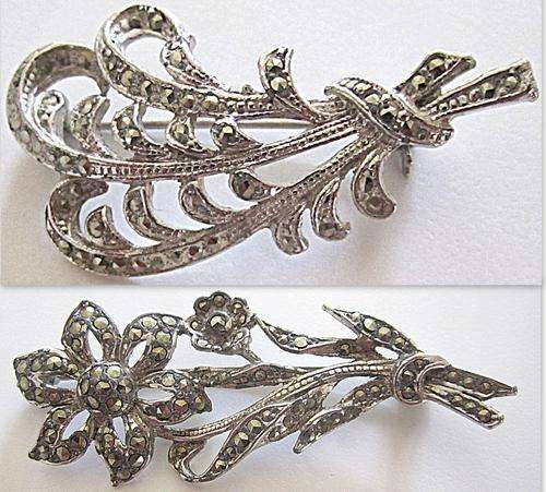 2 MARCASITE COSTUME JEWELLERY BROOCHES (B)