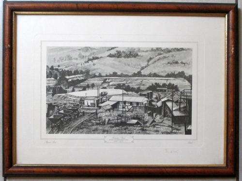 A PRINT OF AN ETCHING OF PILGRIMS REST ( MINING ESTATE )--SIGNED BY THE ARTIST