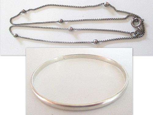 A ,925 SILVER CHAIN AND BANGLE