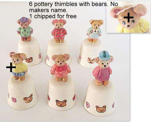 5 POTTERY BEAR THIMBLES AND 1 FREE