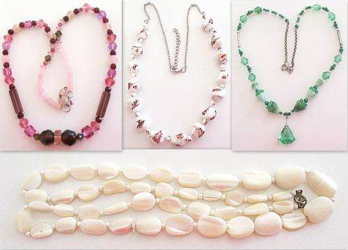 4 X VINTAGE STRINGS OF GLASS AND MOTHER-OF-PEARL BEADS
