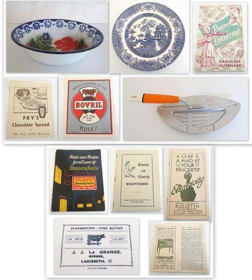 THIS IS A LOT OF INTERESTING OLD KITCHENALIA INCLUDING A BLUE AND WHITE CERAMIC PLATE AND  ENAMEL