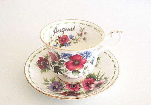 A ROYAL ALBERT DUO-FLOWER OF THE MONTH --POPPY---August--PERFECT