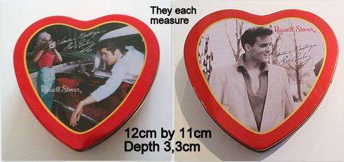 2 HEART SHAPED ELVIS PRESLEY REPRODUCTION TINS-- Buy Now-