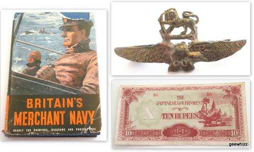 3 MILITARY ITEMS--AIRFORCE SWEETHEART BROOCH,NAVY BOOK AND A MILITARY BANK NOTE