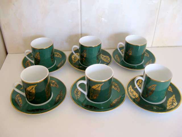 6 ORIENTAL CUPS AND SAUCERS--good quality