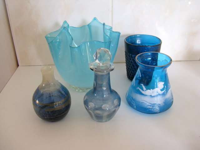 A LOT OF BLUE GLASSWARE--Please note