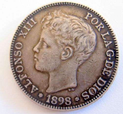 AN 1898 SPANISH  SILVER 5 PESETAS