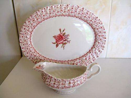 A GRINDLEY PLATTER AND GRAVY BOAT