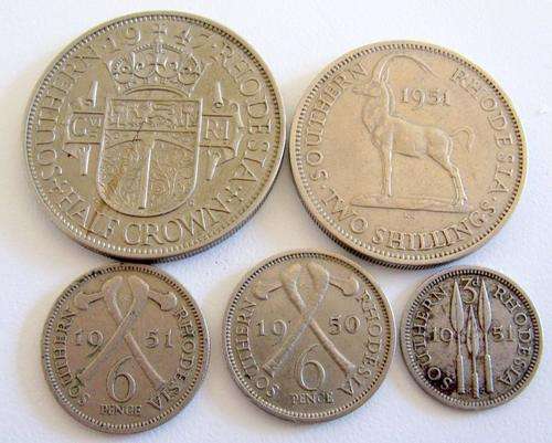 A SOUTHERN RHODESIA HALF CROWN,2 SHILL,6d and 3d---WITH ERRORS