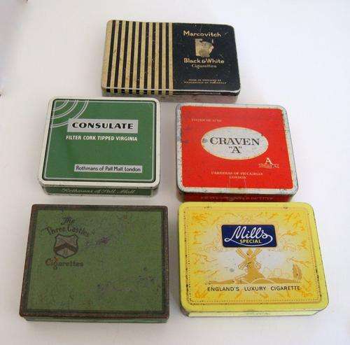 5 OLD COLLECTABLE CIGARETTE TINS