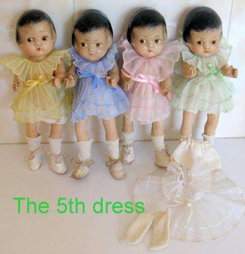 4 DOLLS OF THE FIVE  DIONNE QUINTUPLETS--Please note