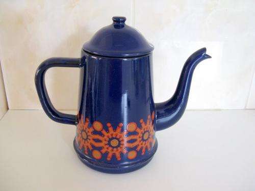 A  BLUE AND ORANGE VINTAGE COFFEE POT