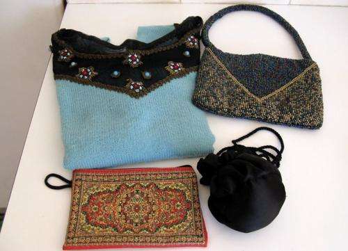 A VINTAGE WOOLEN JERSEY WITH BEAD DETAIL.---Probably 50's--A BEADED EVENING BAG __PLUS
