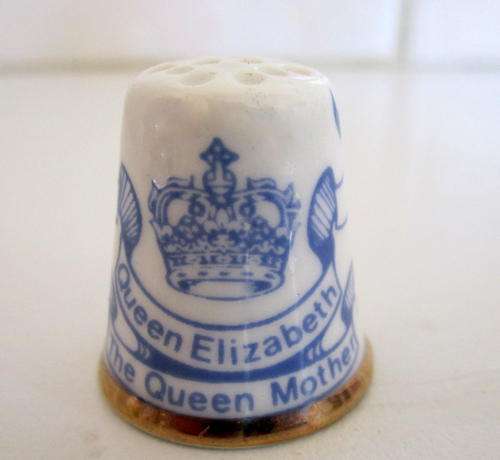 A BLUE AND WHITE THIMBLE--THE QUEEN MOTHER