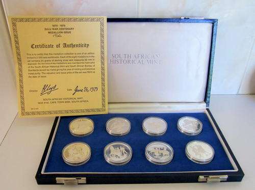 A SET OF STERLING SILVER ZULU WAR MEDALLIONS---1979
