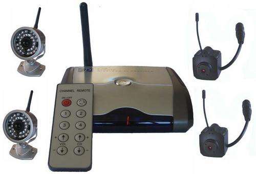 2 Outdoor & 2 Mini Wireless cameras with Remote controlled switching receiver