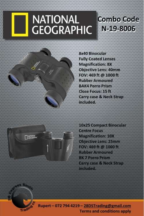 National Geographic Combo 10x25 and 8x40 Porro Prism Binoculars - Shipping Included