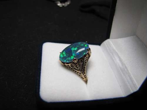 Antique Black Opal 9ct Gold Ring