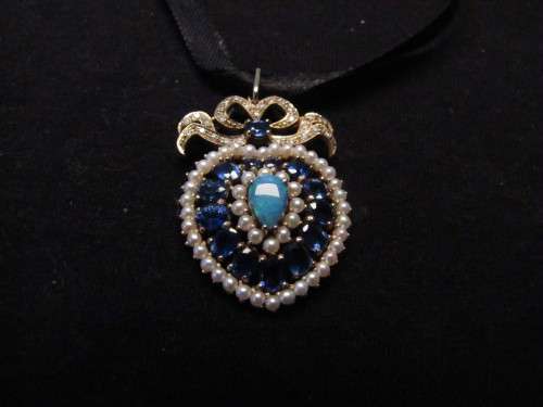 OPAL,SAPPHIRE,PEARLS,DIAMONDS PENDANT/NECKLACE/ CHOCKER
