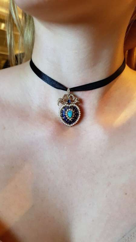 OPAL,SAPPHIRE,PEARLS,DIAMONDS PENDANT/NECKLACE/ CHOCKER
