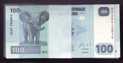 Bid Per Note - DRC Congo 100F Notes in Sequence and Uncirculated