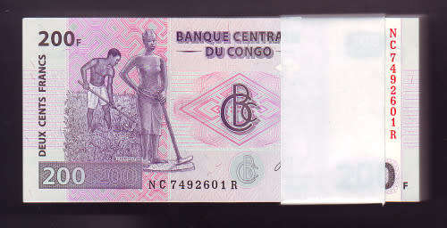 Bid Per Note - DRC Congo 200F Notes in Sequence and Uncirculated