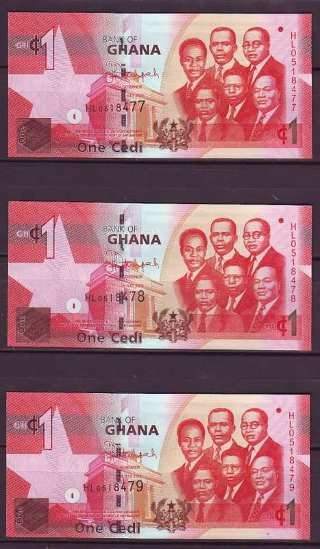 Ghana - 1 Cedis Notes in Sequence