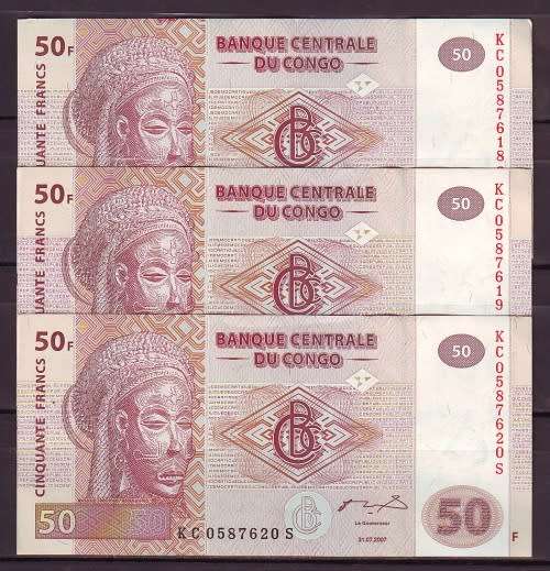 DRC Congo - 50 Franc Notes in Sequence and Uncirculated