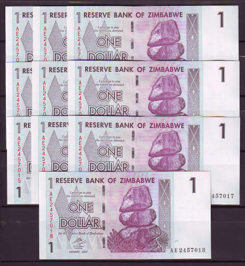 Zimbabwe 1 Dollar Notes - 10 Notes in Sequence