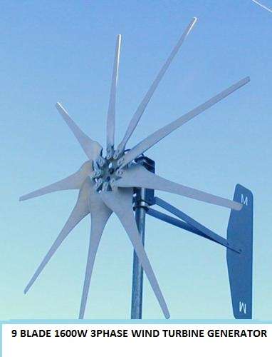 1600 Watt Wind Turbine Generator, 12V,24V or 48V 3 phase output *READ LISTING!!*