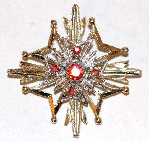 VINTAGE BROOCH - MALTESE CROSS - AURORA BOREALIS RHINESTONES