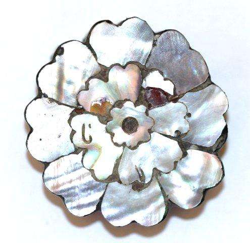 FLOWER PIN - WOOD & MOTHER-OF-PEARL