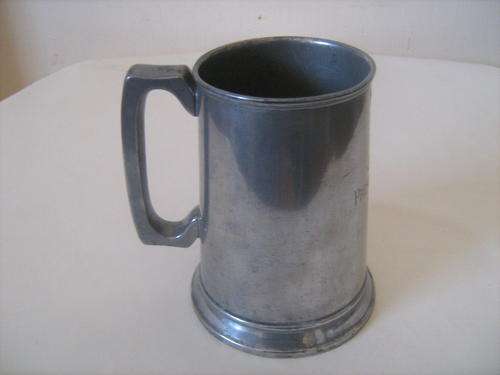 VINTAGE PEWTER BEER MUG - GLASS BASE