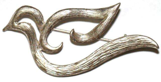 DESIGNER SILVERTONE BIRD BROOCH - SIGNED