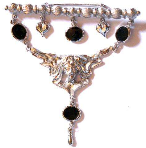 ART NOUVEAU STYLE DESIGNER BROOCH - ULTRACRAFT USA - WITH CHARMS