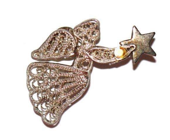 FILIGREE ANGEL BROOCH WITH RHINESTONE