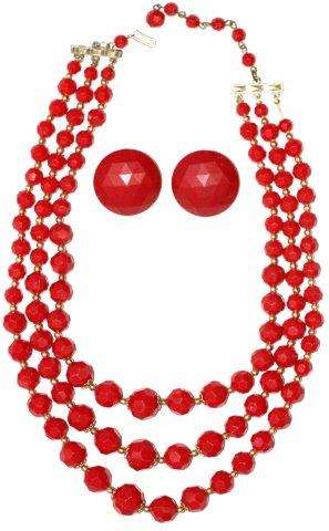 3-STRAND 60'S PLASTIC NECKLACE & EARRING SET - MARKED