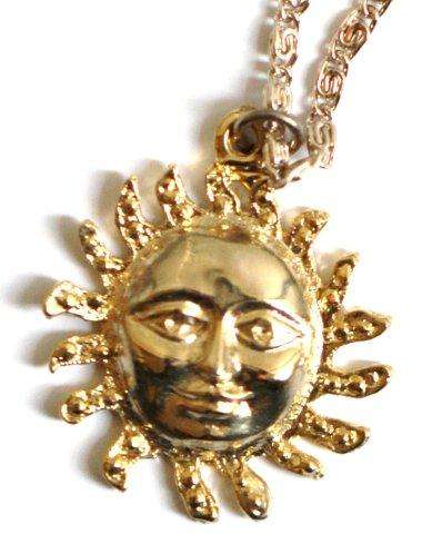 CUTE PENDANT ON CHAIN - SMILING SUN - GOLDTONE