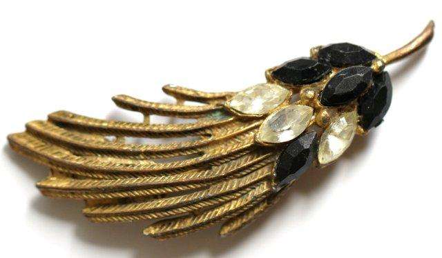 ANTIQUE FERN BROOCH WITH RHINESTONES - LARGE SIZE