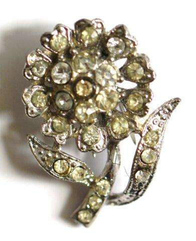 ART DECO SILVERTONE RHINESTONE FLOWER PIN