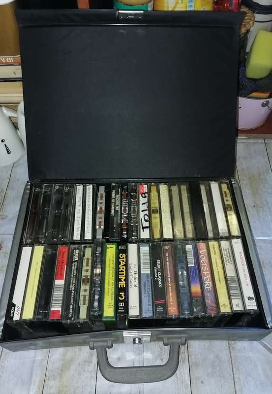 VINTAGE Cassette Case with 38 PRE RECORDED MUSIC tapes included