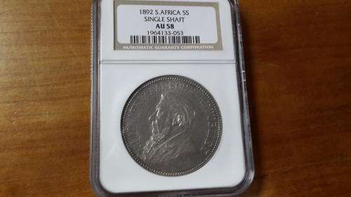 1892 ZAR 5s Single Shaft AU58 NGC