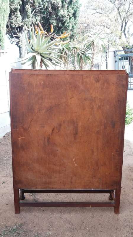 Charming Antique Wooden Bookshelf with Leaded Glass in Doors